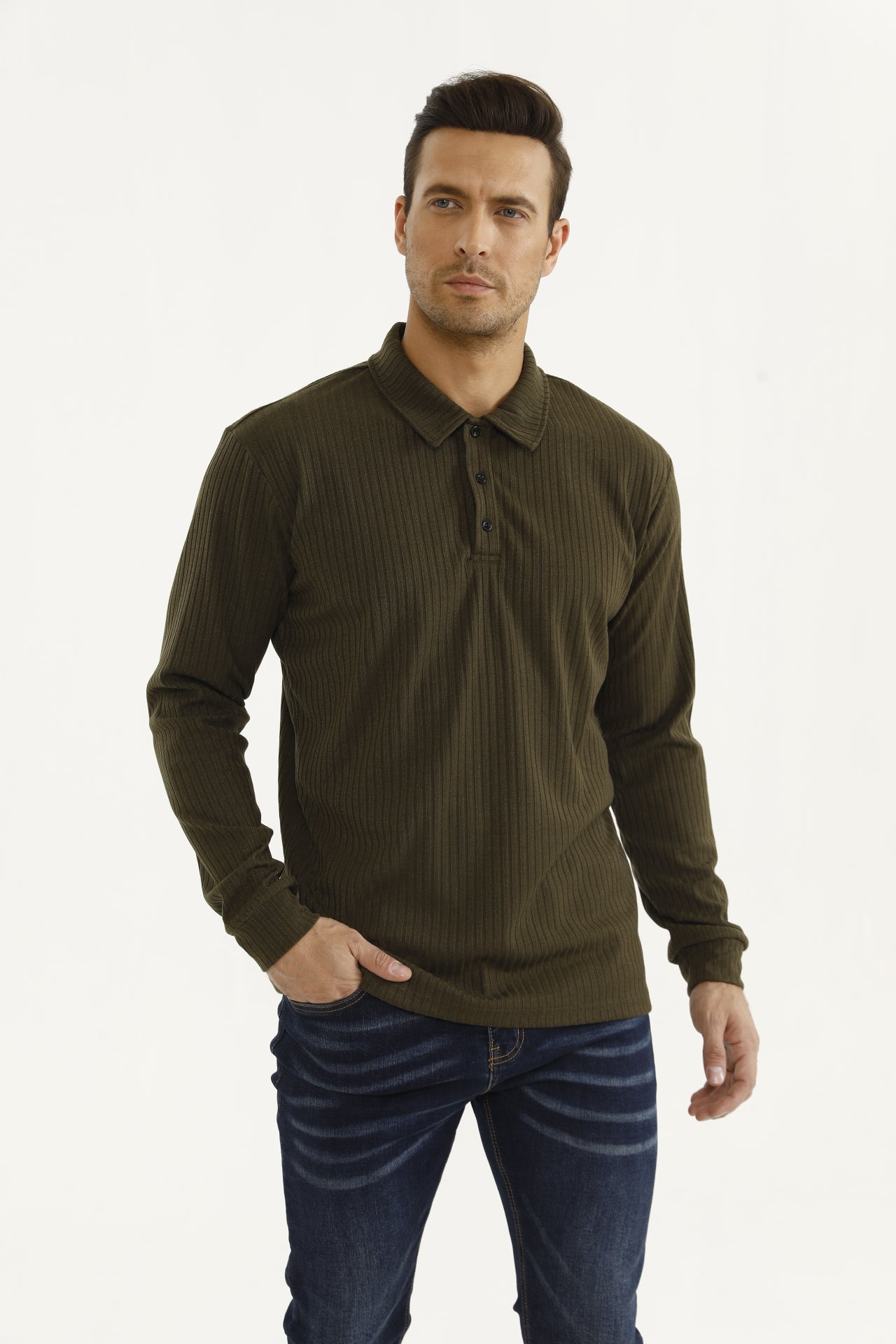 Plissé Longsleeve Polo Groen