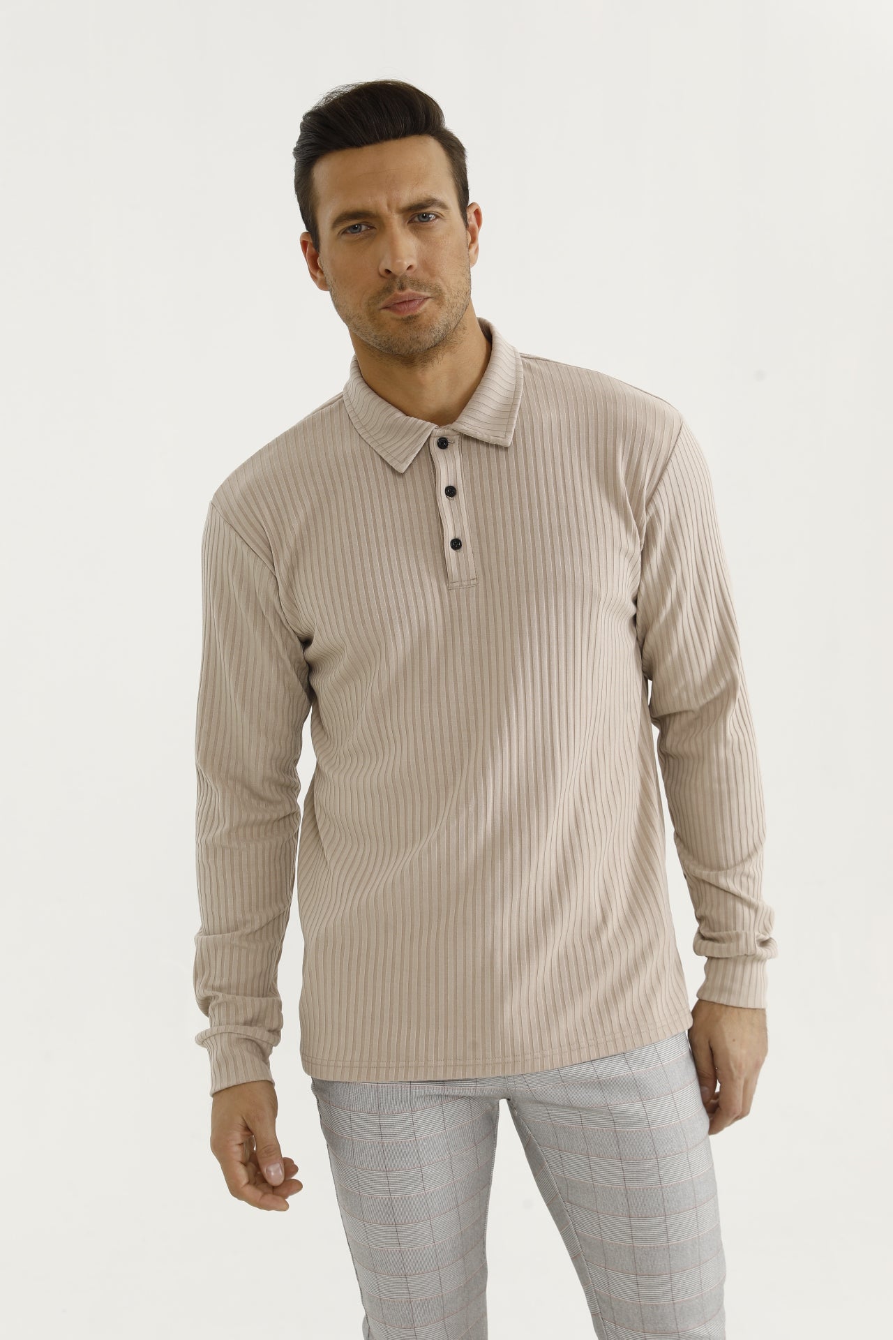 Plissé Longsleeve Polo Beige